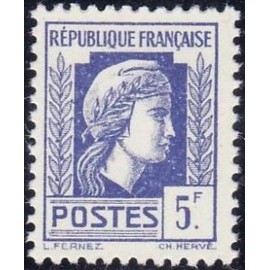 France num Yvert 645 ** MNH Coq 5F Année 1944