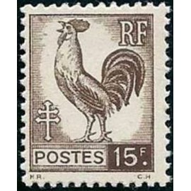 France num Yvert 647 ** MNH Coq 15F Année 1944