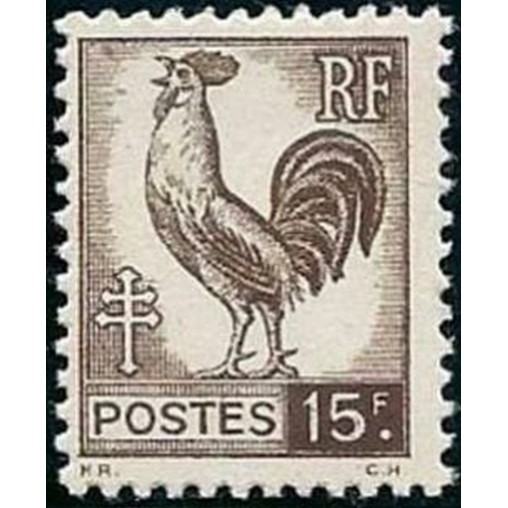 France num Yvert 647 ** MNH Coq 15F Année 1944