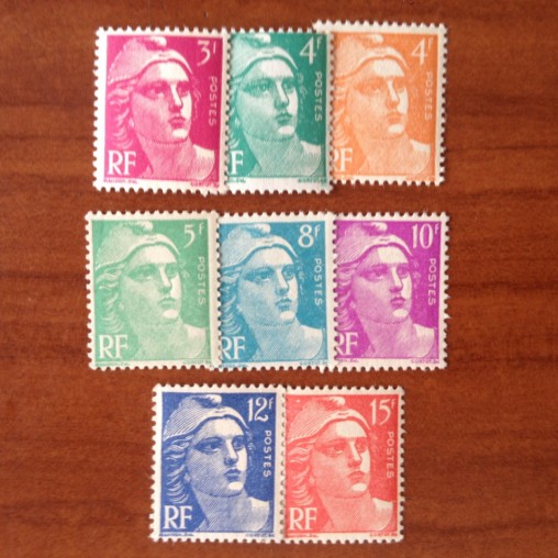 France num Yvert 806-813 ** MNH Série Gandon Année 1948