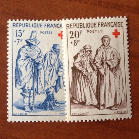 France num Yvert 1140-1141 ** MNH Croix Rouge Année 1957