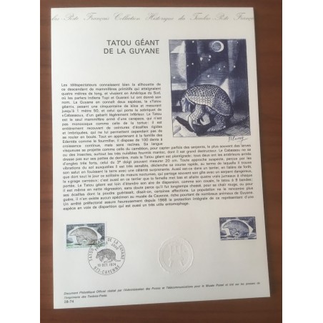 Document Officiel 1819 Tatou Guyane  1974 num 28-74