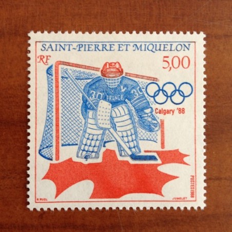 Saint Pierre et Miquelon 487 ** MNH JO Calgary Canada Hockey année 1988