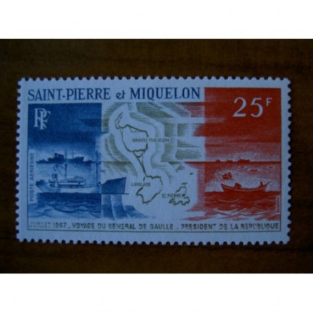 Saint Pierre et miquelon num PA 38 ** MNH en 1967  Voyage General De Gaulle
