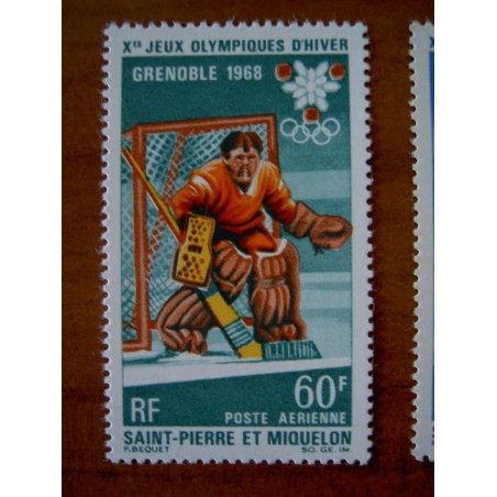 Saint Pierre et miquelon num PA 41 ** MNH en 1968 Jo Hiver Grenoble Hockey