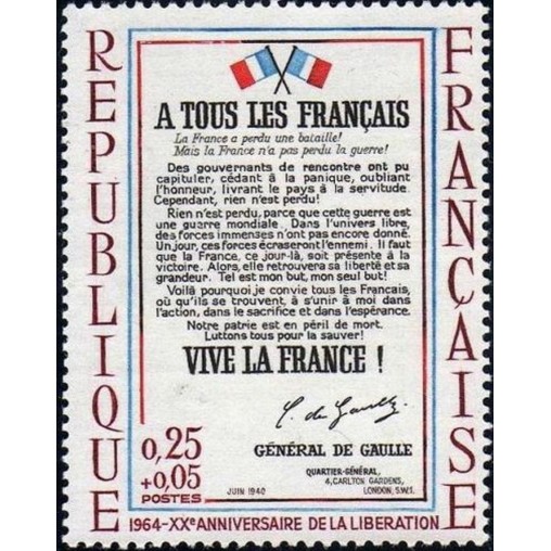 France Yvert Num 1408 ** Liberation  1964