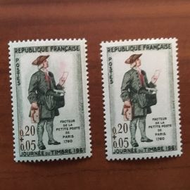 France Yvert Num 1285 ** 1285d variété lettre en feu  Journee du timbre  1961