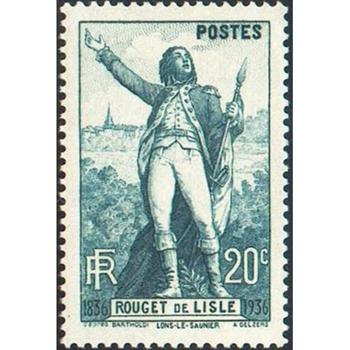 France num Yvert 314 ** MNH Claude Rouget de Lisle Marseillaise Année 1936