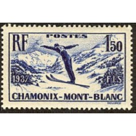 France num Yvert 334 ** MNH Ski à Chamonix Année 1937