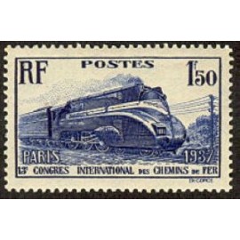 France num Yvert 340 ** MNH Locomotive caréné Année 1937