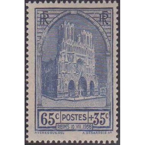 France num Yvert 399 ** MNH cathedrale  Reims Année 1938