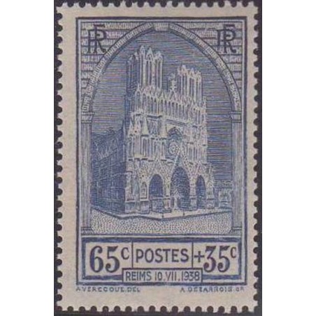 France num Yvert 399 ** MNH cathedrale  Reims Année 1938